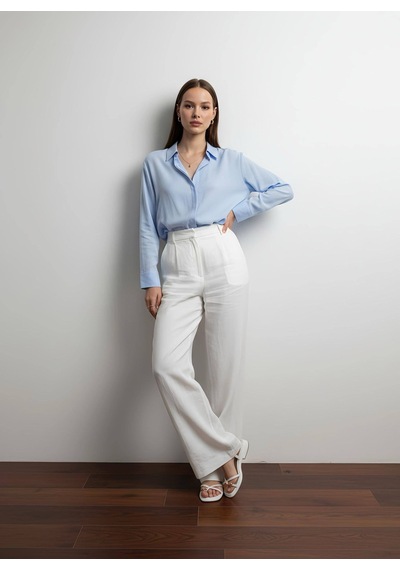 Pera Moda Tiril Tiril Boyfriend Viskon Gömlek Bebe Mavisi