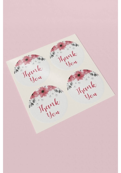 90 Adet Thank You Teşekkür Etiketi Kırmızı Çiçekli 3x3cm St2006 Çok Renkli