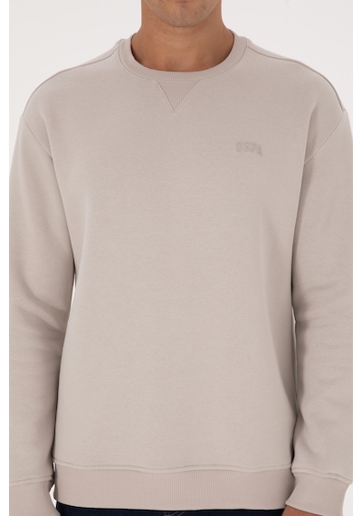 U.S. Polo Assn. Erkek Comfort Fit Bisiklet Yaka Şardonlu Taş Basic Sweatshirt 50313757-VR049