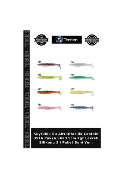 Kuyruklu Su Altı Oltacilik Captain 3516 Pukka Shad 9cm 7gr Levrek Silikonu 5li Paket Suni Yem