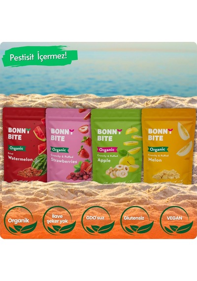 Kurutulmuş Organik Karpuz, Çilek, Elma & Çıtır Kavun 4'lü Paketi Diğer