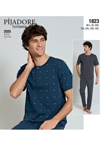 Pijadore 1823 Kısa Kol Erkek Pijama Takımı Füme