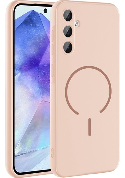 Samsung Uyumlu Galaxy A55 Kılıf Magsafeli Premium Meta Silikon Kapak Pembe
