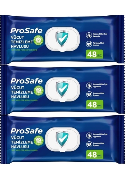 Prosafe Hasta Vücut Temizleme Islak Mendil Havlu 48 Yaprak Xl 3 Lü Set Plastik Kapak 3'lü Set