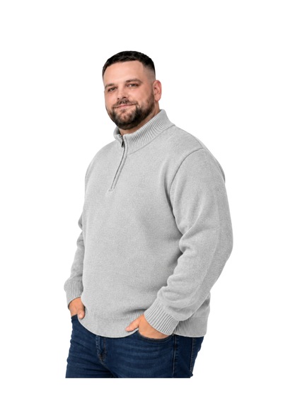 Battalmoda Erkek Büyük Beden Gri Hattush Dik Yaka Cepli Triko Hırka 3xl-4xl-5xl-6xl