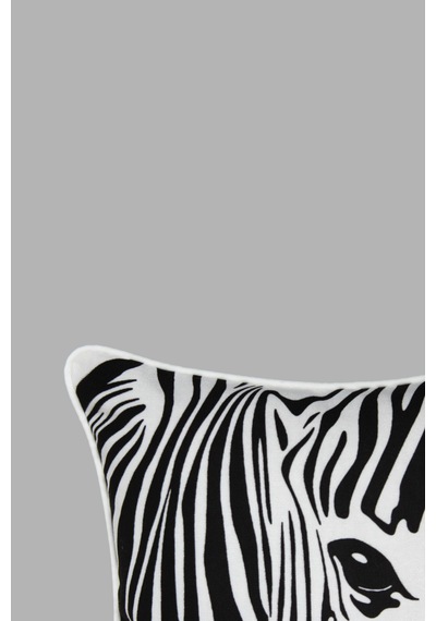 Kırlent Kılıfı Zebra Desenli 45x45 Raşel Örme Kadife Çift Taraflı Dijital Baskı Beyaz Biyeli Çok Renkli