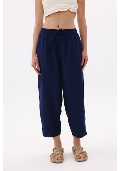 Genius Store Kadın Şalvar Cepli Ayrobin Şalvar Pantolon Ayarlanabilir Beli Lastikli Pantolon Kadın-şalvar Lacivert