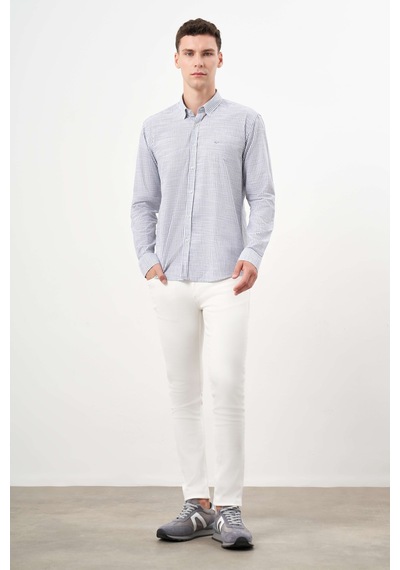 Morven Erkek Gri Pamuk Çizgili-panolu İtalyan Yaka Slim Fit Gömlek 25ms004020100 Gri Gri