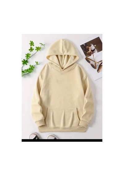 Medinenur Tokyo Sırt Baskılı Kapüşonlu Sweatshirt Bej