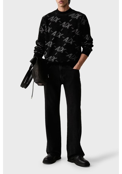 Armani Exchange Tamamı Logolu Regular Fit Bisiklet Yaka Kazak Erkek Kazak Xm002992 Af16916 Fc357 Siyah