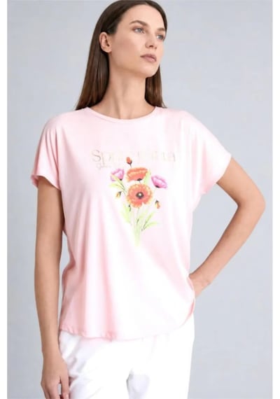 Defacto Bisiklet Yaka Çiçekli Kısa Kollu Açık Pembe Tişört H8360ax26hspn344 Pembe-pn344