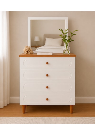 Pema Home Masal %100 Mdf Şifonyer Aynalı Beyaz - Ceviz