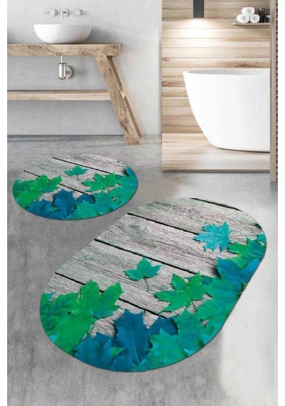 Yeşil Çınar 3d Banyo Halısı Klozet Oval Paspas Seti Bs069n11