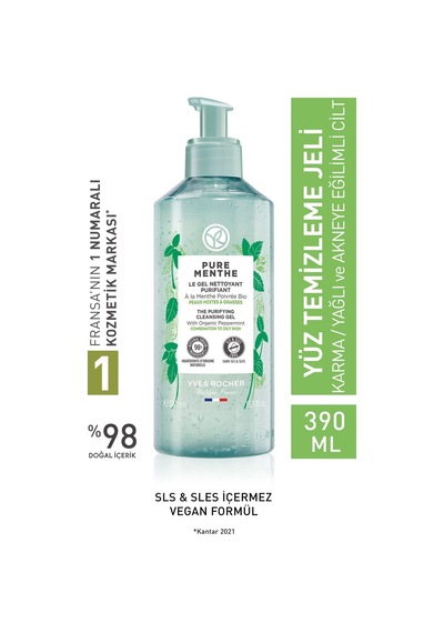 Yves Rocher Karma Ve Yağlı Ciltler İçin Pure Menthe Prebiyotik Yüz Yıkama / Temizleme Jeli-390 ML