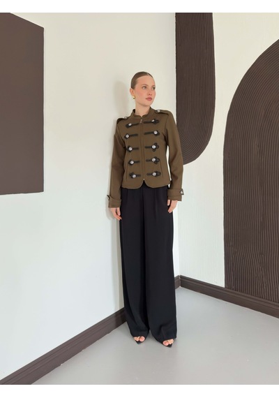 Verymoda Hakim Yaka Omuzu Ve Kol Ucu Apoletli Ceket F2097 Haki
