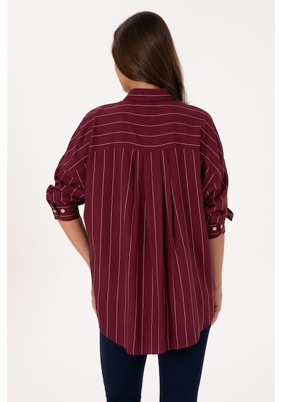 U.S. Polo Assn. Kadın Bordo Çizgili Uzun Kollu Gömlek 50308768-VR177