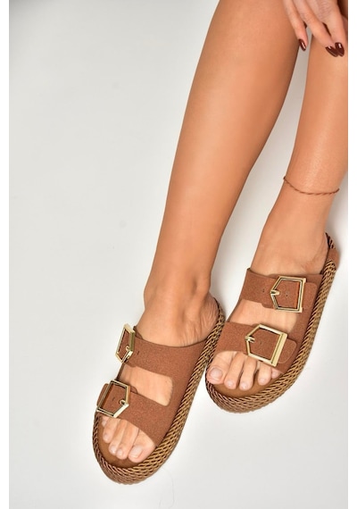 Fox Shoes U596030202 Taba Süet Kadın Terlik Taba