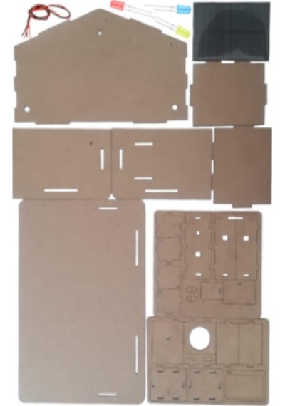 Güneş Enerjili Ev Yapım Seti 1 Paket Güneş Paneli Mantar Led Lamba Mdf Ev Maketi Deney Proje