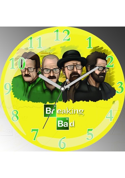 Breaking Bad Karakterler Sarı Çap 30cm Sessiz Akar Bombeli Gerçek Cam Duvar Saati Çok Renkli