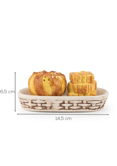 Porsima Mıo-038-1 Kuru Pasta Motifli 2li Standlı Tuzluk Biberlik Seti Çok Renkli