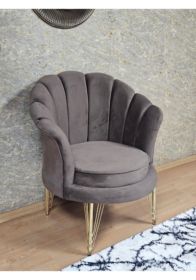 Zafir Tekli İstiridye Gold Kaplama Telli Ayak Çay Seti Koltuk Tekli Berjer , Balkon, Salon, Ofis Kahverengi