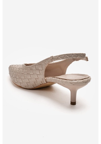 Alewomen Bej Hasır Sivri Burun Arka Açık 4 Cm Topuk Boyu Gormi Stiletto Kadın Ayakkabı Bej