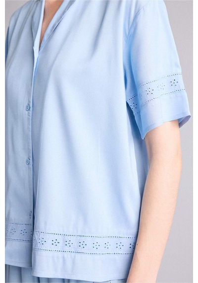 Defacto Regular Fıt Pijama Yaka Dokuma Pijama Üst G8217ax26smbe745 Mavi-be745