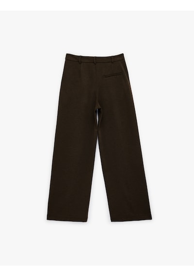 Koton Düz Paça Slim Fit Düğmeli Nervürlü Yüksek Bel Pantolon Kahverengi 6sal40052ık Kahve