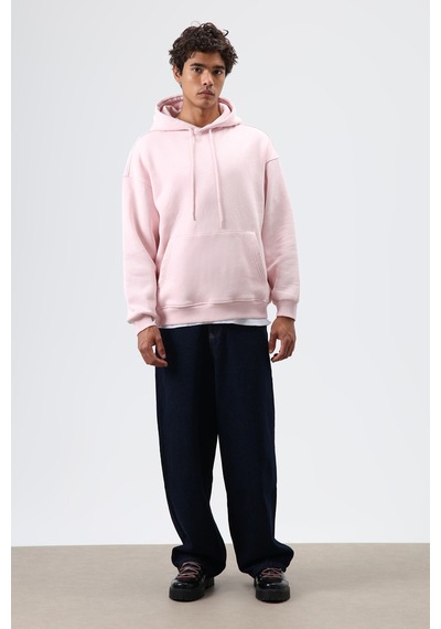 Vamos Basic Oversize Yıkamalı Hoodie Pembe