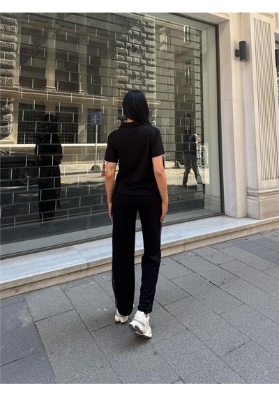 WeShaya Siyah Polyester Keten Polo Yaka Takım Siyah