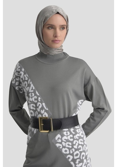 Armine Trend Leopar Desenli Triko Tunik Gri 25ytd4109 Gri