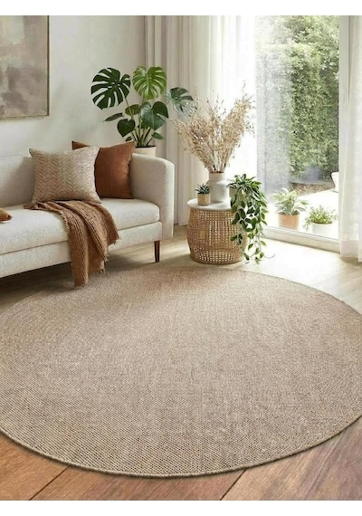 Yuvarlak Sisal Elit 1016 Gri Hasır Görünümlü Modern Salon Oturma Odası Dört Mevsim Halı Bej Bej