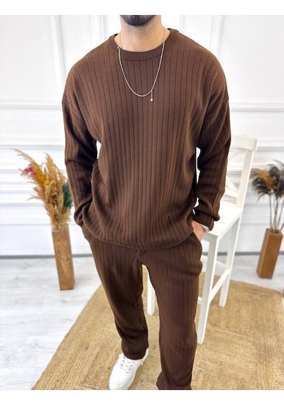 Uzun Kollu Tişört Fitilli Örme Triko Yumuşak Dokulu Tüylenmez Pamuklu Kazak Sweatshirt Kahverengi Uzun Kollu Tişört Fitilli Örme Triko Yumuşak Dokulu Tüylenmez Pamuklu Kazak Sweatshirt Kahverengi