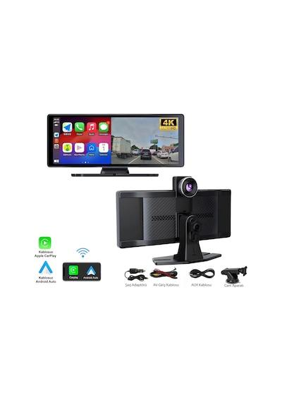 4k 10.2 İnç Carplay Android Auto Uyumlu Çift Kameralı Araç Multimedya Ekran 10.2"
