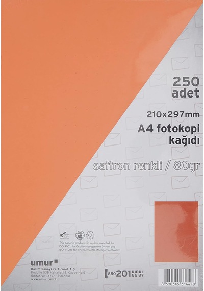 Umur A4 Renkli Fotokopi Kağıdı, Saffron, 250 Yaprak