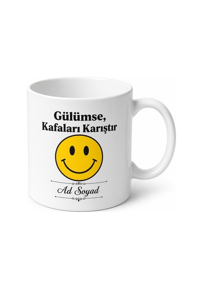 Gülümse Kafaları Karıştır Temalı Kahve Kupası Hediye Bardak Beyaz / Çok Renkli
