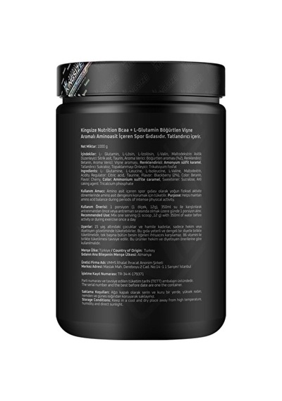 Kingsize Nutrition Bcaa + Glutamine Powder 1000 Gr - Kırmızı Meyveler