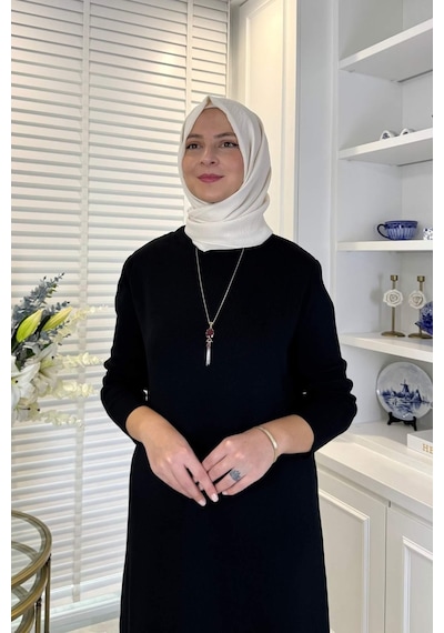 Rabia Şamlı Öykü Çelik Örme Triko Elbise Siyah Normal