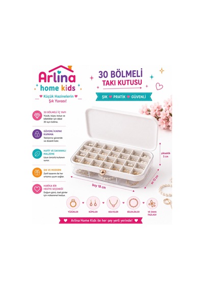 30 Bölmeli Beyaztakı Kutusu Düzenleyici Seyahat Çantası Kolye Yüzük Küpe Organizer 18cmx12,5cm Beyaz