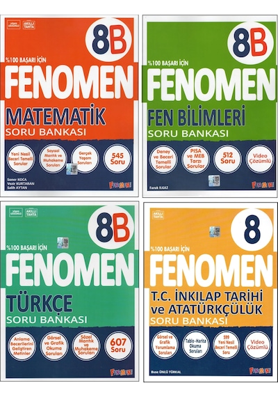 Fenomen 8. Sınıf 8b Matematik+fen B.+türkçe+inkılap 4 Kitap