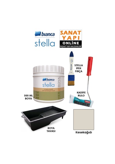 Stella Boya 4 Parçalı Set 500 Ml Boya - Boya Tavası- Stella İpek Fırça - Kadife Rulo Diğer