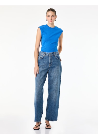 Koton Pamuklu Bisiklet Yaka Slim Fit Kolsuz Tişört Mavi 6sak50050pk