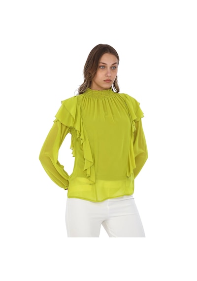 Omuz Fırfırlı Yaka Gipeli Şifon Bluz 6001-olive