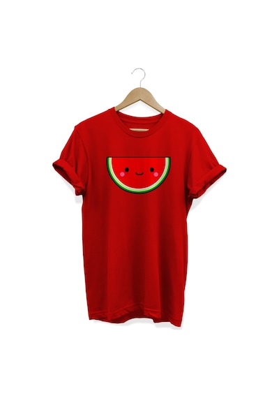 Gülen Karpuz Baskılı Kırmızı T-shirt kırmızı