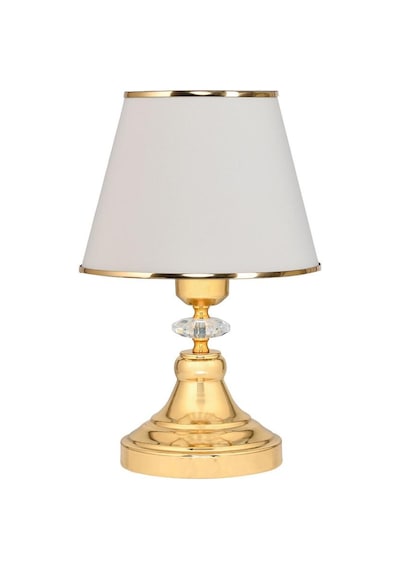 Art Deco Tarz Kristal Taş Süslü Metal Ayak Ve Gold Şeritli Krem Başlık 2'li Abajur Seti İki Adet Krem