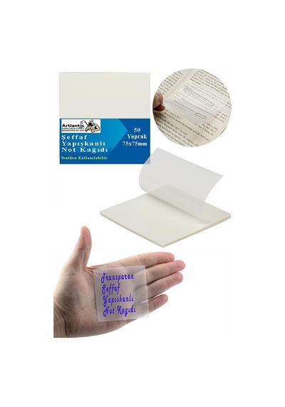 Yapışkanlı Şeffaf Not Kağıdı 50 Yaprak 1 Paket Kare Transparan Postit 75x75mm Yarı Saydam İşaretleyici Aydınger Not