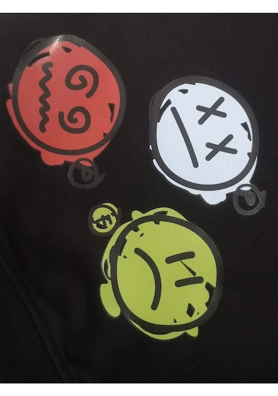 Startmore Unisex Emoji Özel Baskılı Kapüşonlu Oversize Sweatshirt Siyah Siyah