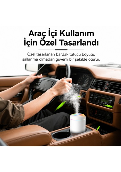 Araç İçi Mini Hava Nemlendirici Usb Ultrasonik Aroma Difüzörü Rgb Led Işıklı Sessiz Çalışma Bardak Tutuculu Tasarım