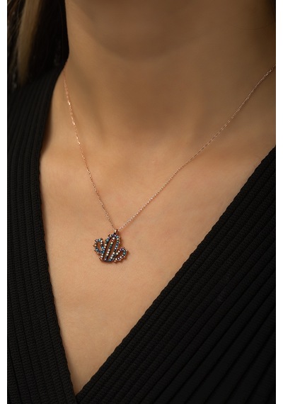 Papatya Silver Kaktüs Kolye Mix Renkli Nano Zikon Taşlı Rose Gold Kaplama 925 Ayar Gümüş Kolye - UVPS100426