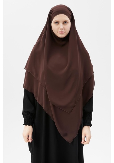 Altobeh Hazır Pratik Şifon Üç Katlı Peçeli Üçgen Hac Umre Şalı Sufle Hijab Nikap Kahve Rengi